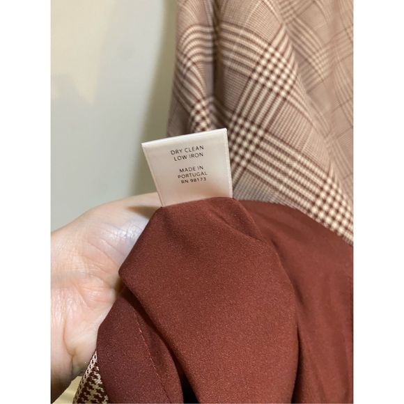 W by Worth Rust Red Cream Checked V-Neck Midi Dress, Size 6 - Picture 7 of 13